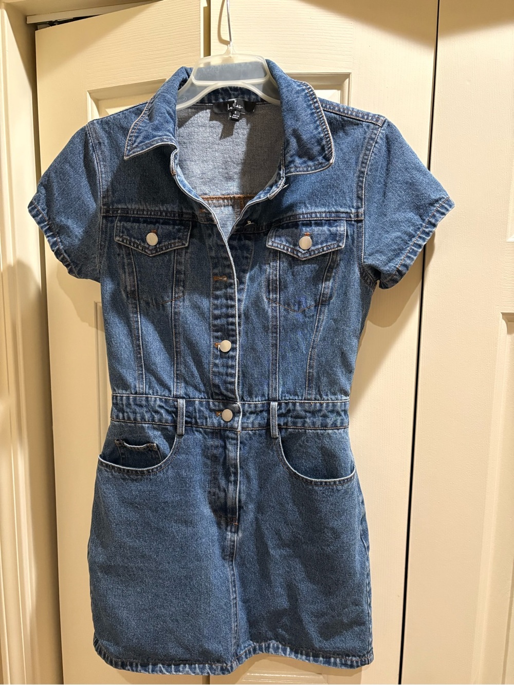 Lulu's Blue Short-Sleeve Denim Dress